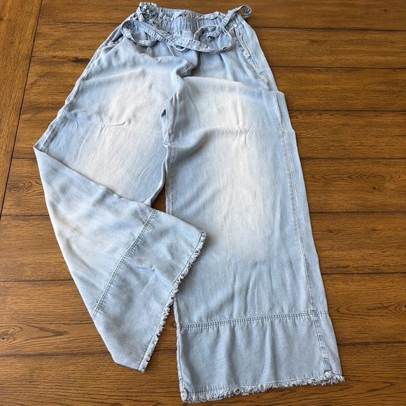 Zenana Outfitters Pants - Zenana Outfitters Light Blue Elastic Ruffle Waist Pants